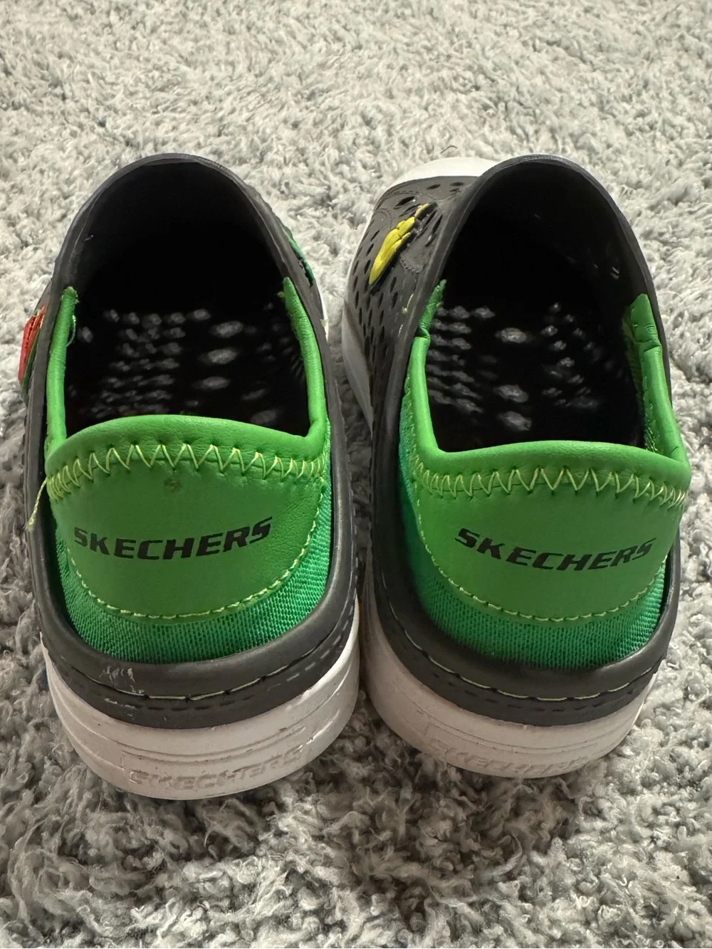 Skechers Foamies Guzman Steps Lil Dino Black Green Kids Slip-On Shoes Size 12